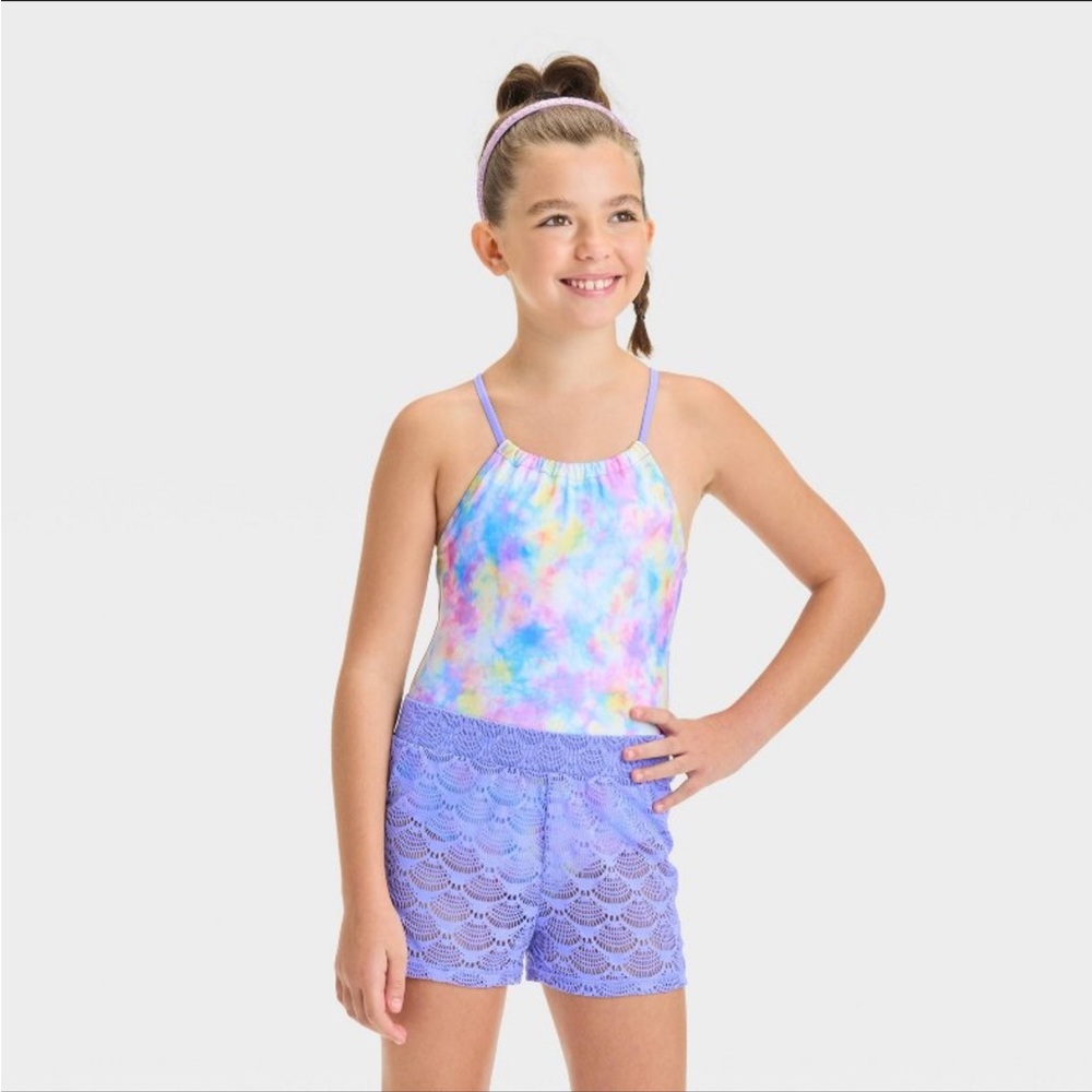 Cat & Jack Kids Swim One Piece - Purple and Multicolor